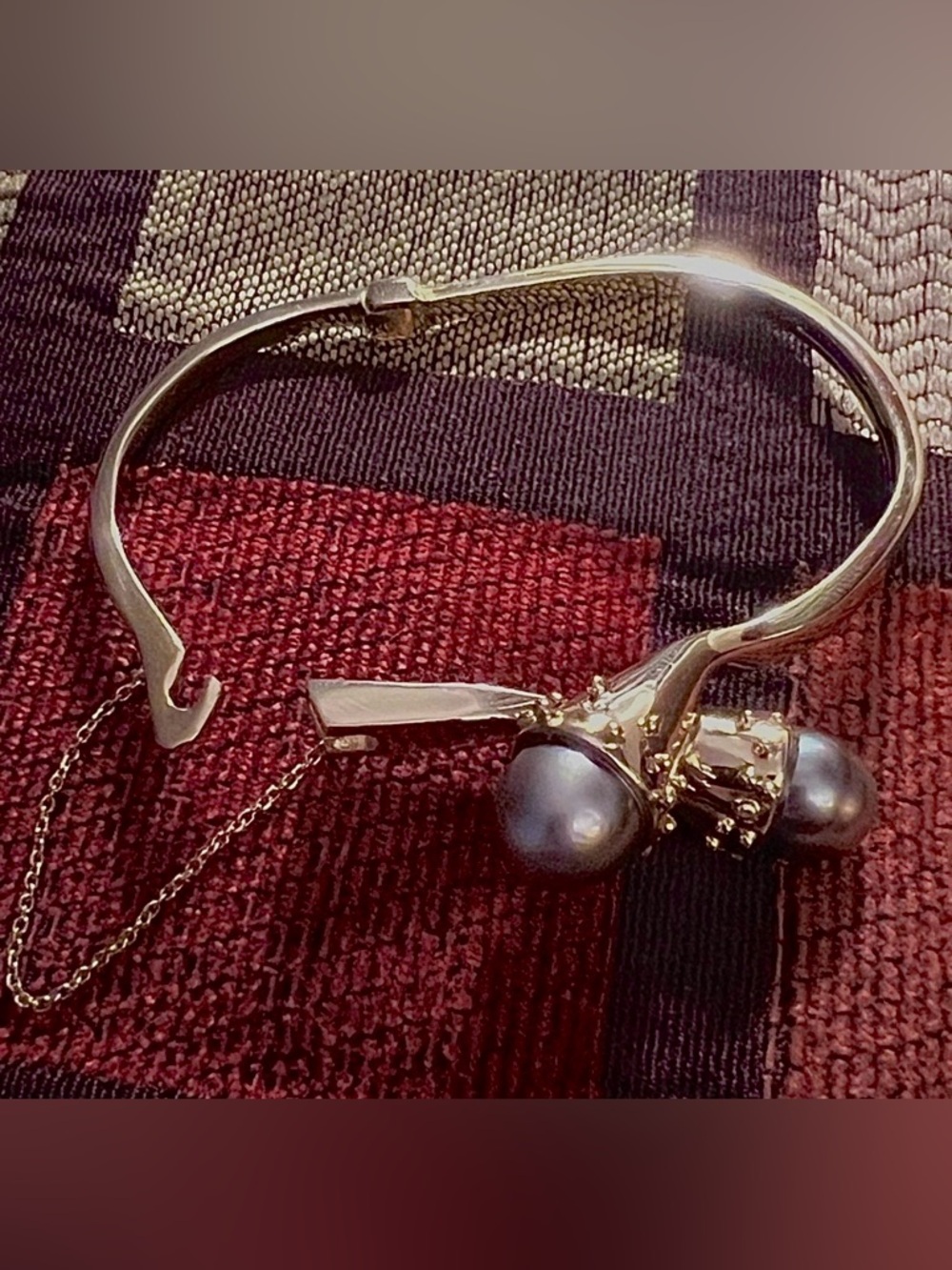 Solid 18k Gold RARE Black Tahitian Pearl Bracelet Estate Piece
